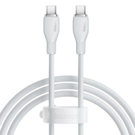 Cable de carga rápida Baseus Pudding de 1,2 m, tipo C a tipo C, 100 W, 480 Mbps (Blanco, 1.2m)                                                        