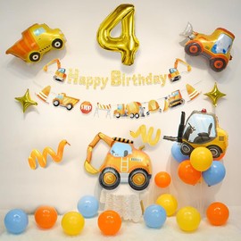 Construction Birthday Balloons Decorations Set, Construction Themed Decorations and Party Favor for Boys Construction Birthday Party (Number 4)