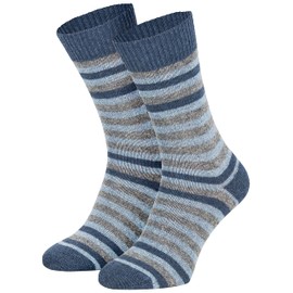 Piarini Wool Socks Striped [2 Pairs] – Women Men – Winter Socks, Warm House Socks, House Socks – Cuddly Socks Thin, blue