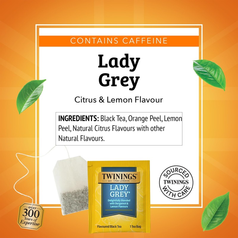 Twinings Lady Grey Black Tea Individually Wrapped Bags, 20 Count