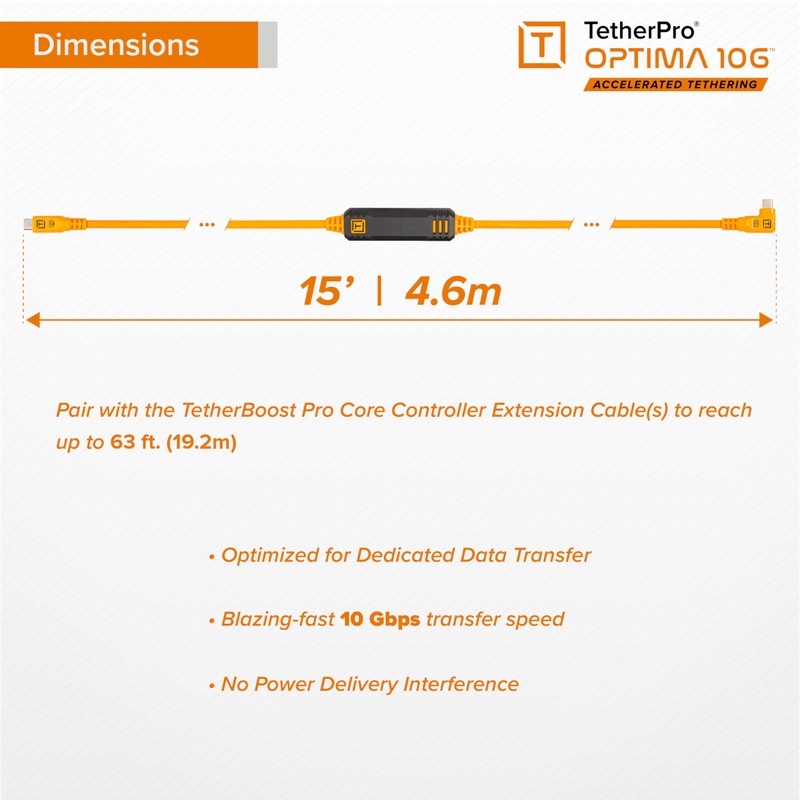 Tether Tools TetherPro Optima 10G USB Exclusive Data Transfer, 15’
