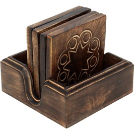 S.B.ARTS Handcrafted Wooden Drink Coaster for Home and Bar Set of 4 - Absorbent Rustic Look Coasters for Tabletop Protection - Decorative Housewarming Gifts