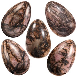 Nupuyai Pack of 5 Rhodonite Worry Stones for Reiki Meditation, Natural Gemstones, Oval Shape, Healing Stone Lucky Charm for Healing