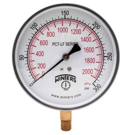 Winters PCT326LF PCT-LF Series Pressure Gauge, 4.5" Dial size, 1/4" NPT, 0/300 psi/kpa, ±1% accuracy