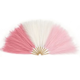 Serwalin Pampas Grass Pink 12pcs 17.7 Inch, Faux Pampas Grass Pink Pampas Decor, Artificial Pampas Grass Short Blush Wedding Decoration, Table Centerpieces Pink Party Decor Mothers Day