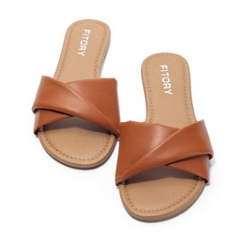 Sandalias Mujer Planas Chanclas Moda Con Chanclas Piel Suave Para Verano Marrón Talla 10