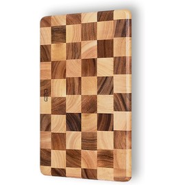 Thai End Grain Acacia Wood Monogram Rectangular Cutting Board w/Feet, best for chopping serving board, prep station, deco, cheese, meat, bread, veggies & fruits 15.7"x10.2" / 17.7"x11.8" (Large)