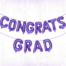 KALOR 16 Inch Purple Congrats Grad Banner Balloons, Purple Congrats Grad Letters Sign, Graduation Decorations 2025 for Congrats Grad Party Decorations 2025