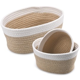 ELUBLU Storage Basket Cotton Rope Braided Set of 3 Baskets Storage Bathroom Changing Table Organiser Wicker Basket Stackable Multi-Purpose Organiser Container for Decoration Children's Room