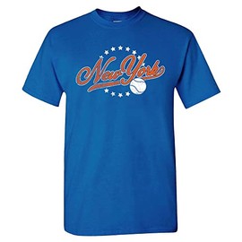 New York Baseball Vintage Men's Fan T-Shirt (Royal Shirt, 3XL)