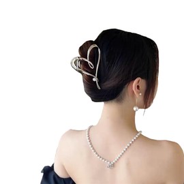 yangzerang Pearl Heart Hair Claw Clips Silver Tone Metal Heart Love Hair Clips Strong Hold Jaw Hair Clamps Elegant Hair Claws Hair Accessories for Women Girls