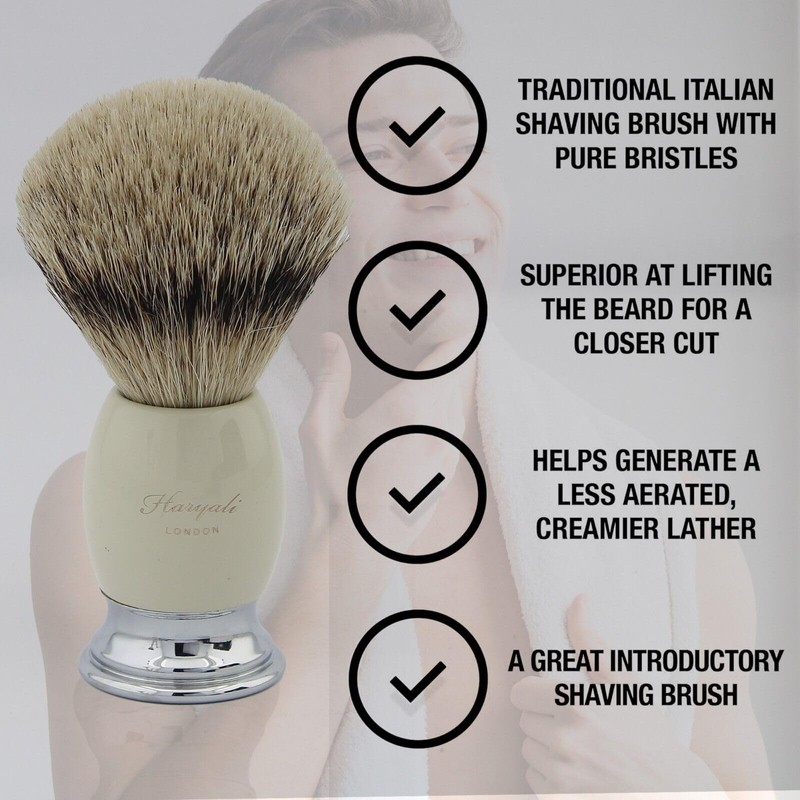 Mens Classic Silver Tip Horn Badger Hair Brush Safety Razor