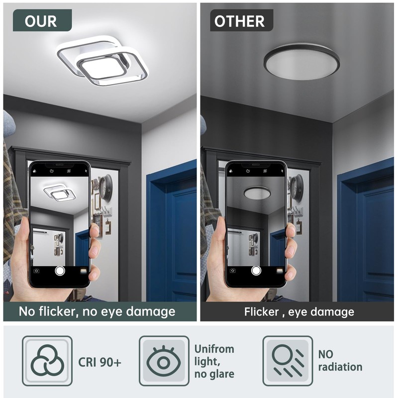 CANEOE Square Hallway Ceiling Light Fixtures,6000K Cool White Modern Flush