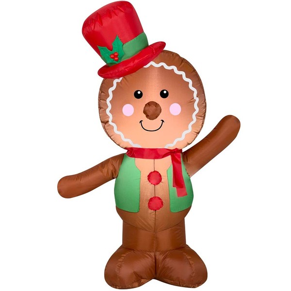 Holiday Time Christmas Inflatable LED Gingerbread Man Airblown Decoration by Gemmy (Simple)