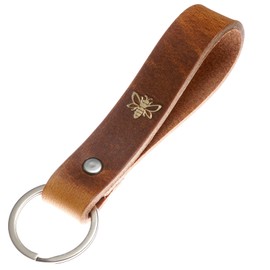 ELBERCRAFT® Leather Keyring Gift for Women or Men Vegetable Tanned Brown with Engraving 12 cm Made in Germany Leather Keychain, Bee, Classic
