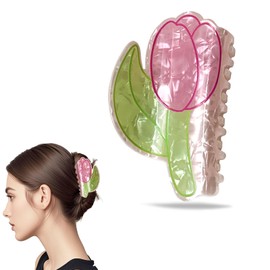Pink Flower Acrylic Hair Claw Clips 1Pcs Cute Large Tulip NonSlip Hair Barrettes Strong Hold Hair Clamps Fashion Hair Accessories for Woman Girls with Long Thick Thin Curly Hair