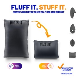 DozyBoy Fluff and Stuff Comfort Pillow | Queen Size Memory Foam Pillows, Chiropractor Designed and Approved 2-in-1 Back Support and Bed Pillows | Fully Adjustable Pillow (Black, Queen (Pack of 1))