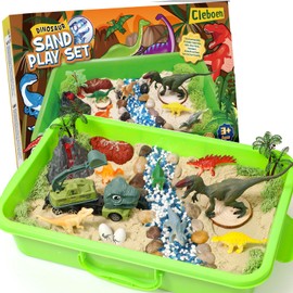 TUZT Dinosaur Sensory Bin & Play Sand Toy Kits for Toddlers Kids - 2lbs Magic Sand & Play Set, 10 Dino Molds & 7 Sand Models with Truck, Christmas Birthday Sandbox Gift for Boys Girls 3+ Years Old
