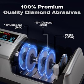 NATGIFT Electric Knife Sharpener 5-in-1 Kitchen Knives Sharpeners with 100% Diamond Abrasives, 3-Speed Variable with LCD Screen for Serrated Lawn Blades Edges, Scissors & Axe, Silvery