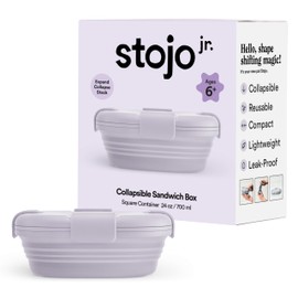 STOJO Jr Collapsible Box for Kids - Lilac Purple, 24oz - Leak-Proof Reusable Silicone Travel Bowl for Hot & Cold Food - For Home, On-The-Go Camping & Hiking - Microwave & Dishwasher Safe