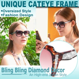 Yiwaeye Stylish Oprah Style Reading Sunglasses Glasses, Oversized Full Lens Sun Readers with Fashion Glasses Chains for Women Black/Tortoise +1.0(Non-bifocal)