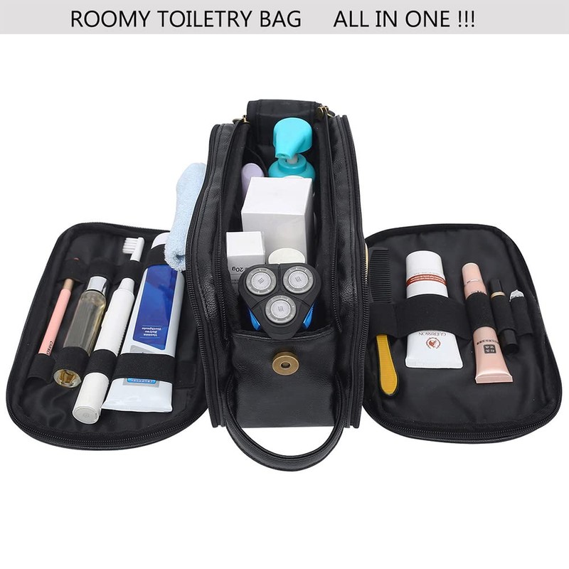 Water-Resistant Leather Toiletry Bag for Men, Large Travel Wash Bag