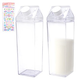 INHEMING Pack of 2 Clear Milk Carton Water Bottles, 500 ml, Square Milk Bottle, Plastic, Transparent