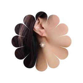 TseenYi Crystal Starburst Dangle Earrings Gold CZ Star Drop Earrings Vintage Northstar Dangle Earrings Round Opal Stone Drop Earrings Sparkling Star Hoop Earrings Jewellery for Women, Zinc, No