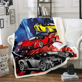 Loussiesd Race Sports Car Plush Blanket Extreme Sports Theme Fleece Throw Blanket Car Sports Competition Sherpa Blanket for Couch Bed Sofa Decor Automobile Style Cool Fuzzy Blanket Single 50"x60"…