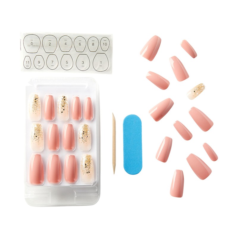 KISS Gel Fantasy Glue-On Nails Pink & Gold Long Length