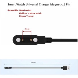BaiWeiDun - Cargador de reloj inteligente con cable de carga de 2 pines, cargador magnético universal, espacio entre pines de contacto de 4 mm (negro)
