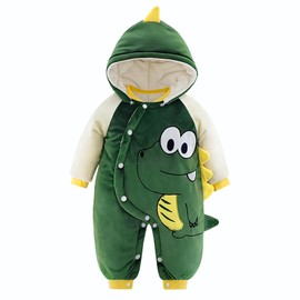 Minizone Baby Hooded Winter Rompers, Boys Snowsuit with Footies and Hat Winter Outfits Jumpsuit Overall 0-3 Months Dark Green
