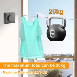 Domigard Retractable Washing Line, 4.8 m Stainless Steel Washing Line for Pull-Out, Lock Prevents Sagging, Load Capacity 20 kg for Balcony, Laundry Room, Bathroom (Grey)