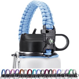 Affute Paracord Handle,Fits Wide Mouth Bottles 12-40 oz, Water Bottle Handle Strap with Safety Ring,Carabiner,Survival Whistle,Compass,Accessories for Walking Hiking Camping (Blue)