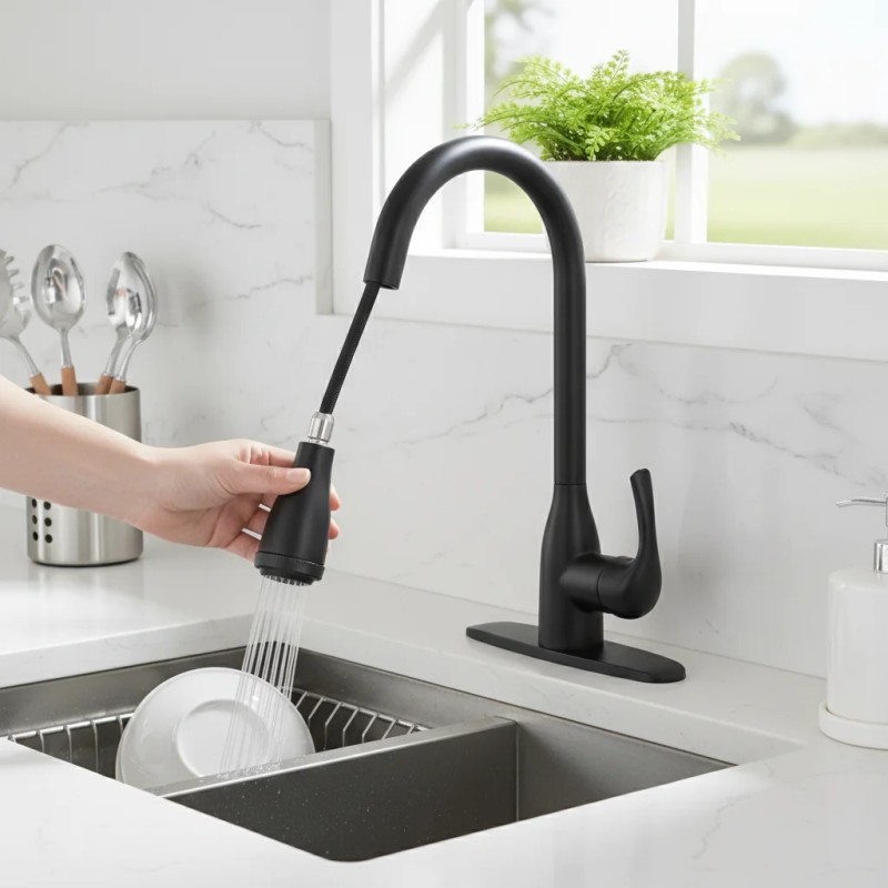 Bathroom Sink Faucet Matte Black High Arc Design Dual Handles
