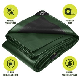 Core Tarps Heavy Duty 8 Mil Tarp Cover, Waterproof, UV Resistant, Rip and Tear Proof, Poly Tarpaulin with Reinforced Edges for Roof, Camping, Patio, Pool, Boat. (Green/Black 10′ X 12′)