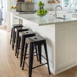 Topeakmart 30inch High Metal Bar Stools Backless Indoor-Outdoor Use Counter Heigt Stackable Barstools, Black, Set of 4