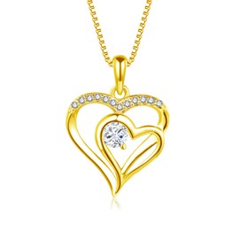 Loutade Gold Necklace for Women Girls, S925 Gold Heart-Shape Necklaces Pendant with 45+5cm Silver Chain, Fashion Dainty CZ Infinity Jewellery Gifts for Mum Ladies Daughter Girlfriend on Mothers Day