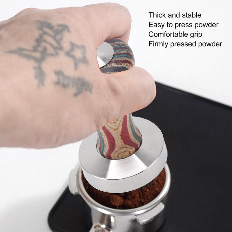 Colorful Wood Coffee Flat Tamper Stainless Steel Base Powder Hammer