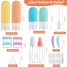 Juego de 16 Botellas de Viaje de Silicona,con Etiqueta Recipientes para Viaje,con Certificación Tsa,Sin Bpa,a Prueba de Fugas,Comprimible,Accesorios Kit Viaje