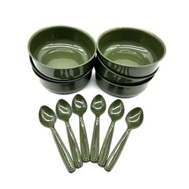 Kimmel Soup Bowls Set of 6 Olive with Spoon, Plates, Soup Bowls, Soup Plates, Picnic Tableware, Reusable