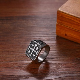 OIDEA Men's Cross Ring Signet Ring: Retro Christian Cross Ring Made of Stainless Steel Catholic Religious Band Ring Vintage Jewellery Gift for Men Friend Size 57-70