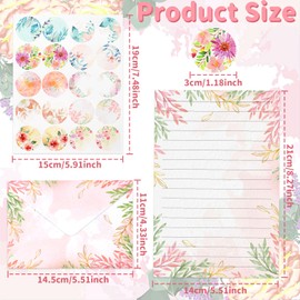 Zooyinfy 160 Pcs Stationery Paper Set Including 50 Matching Envelopes 50 One Sided Stationery Writing Papers 60 Round Dot Sticker for School Office Supplies,10 Design, 5.5 x 8.25 Inch(Flower)