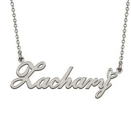 HUAN XUN Name Necklace with Heart Silver Letter Pendant Gifts Custom Name Necklace for Girls Zachary