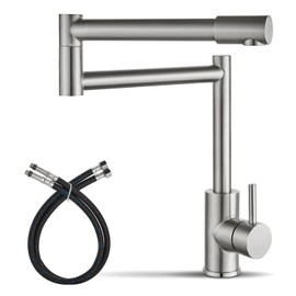 Cinwiny Deck Mounted Pot Filler Faucet Hot and Cold Water Single Handle Countertop Double Joints 360° Rotating Retractable Commercial Kitchen Sink Faucet Stainless Steel, Brushed Nickel