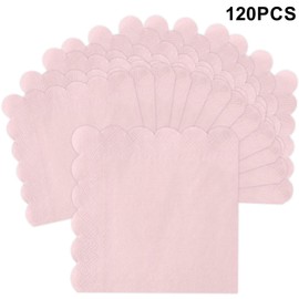 120 Pcs Pink Napkins, Scalloped Pink Cocktail Napkins Disposable Beverage Napkins, Light Pink Dessert Napkins for Birthday Wedding Baby Shower(Pink)