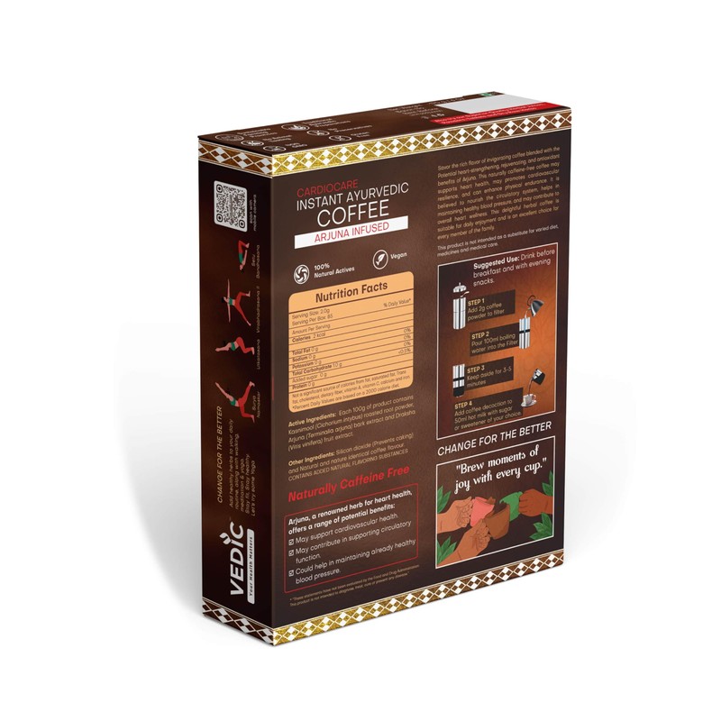 Vedic Cardiocare Instant Ayurvedic Coffee, Arjuna Infused, Caffeine Free, 170g,
