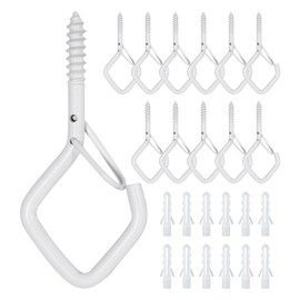 Pack of 12 Stainless Steel Screw Hooks with Safety Lock Wall Hooks Ceiling Hooks White Screw Hooks Can be Used for Plants, Flower Pots, Decorative Lights and Cups White