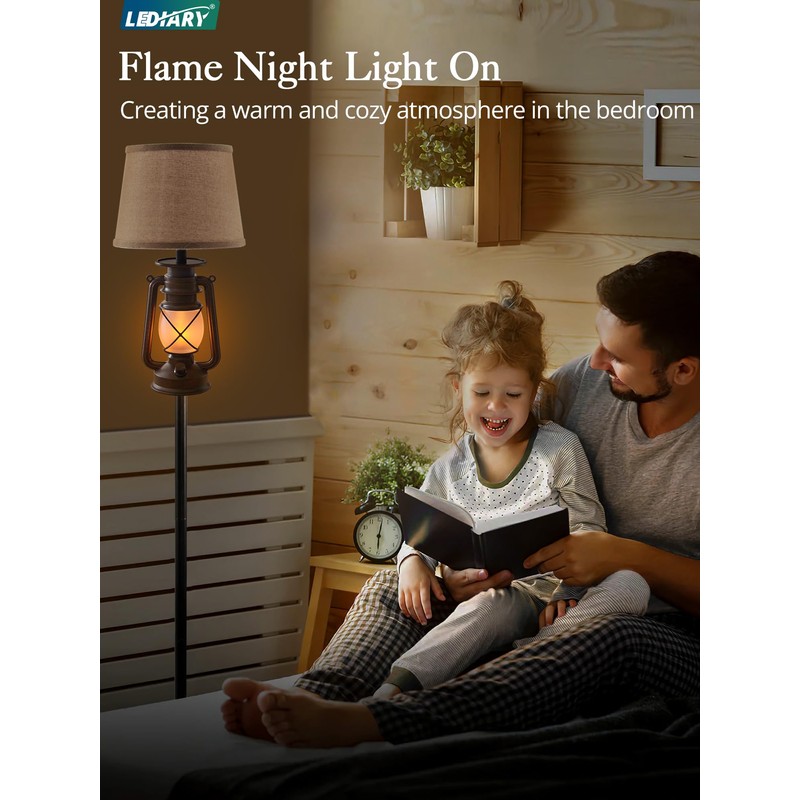 LEDIARY LED Flashing Flame Night Lantern Farmhouse Floor Lamp for
