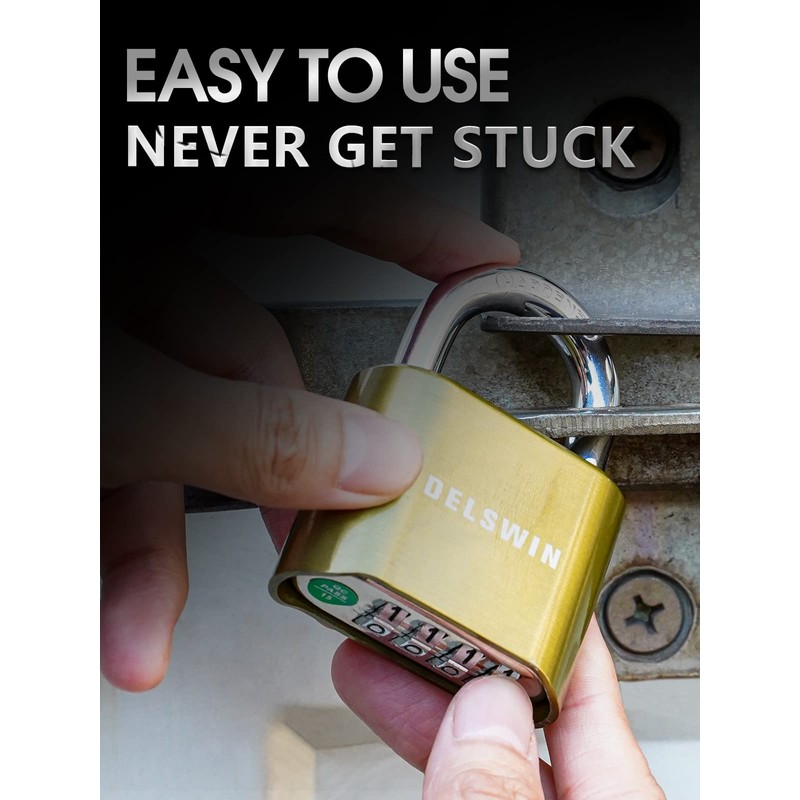 DELSWIN 4-Digit Combination Lock Outdoor Padlock - Heavy Duty Locker
